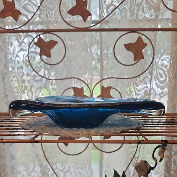 Murano Blue Glass Art Accent Bowl - Picture 3 of 4